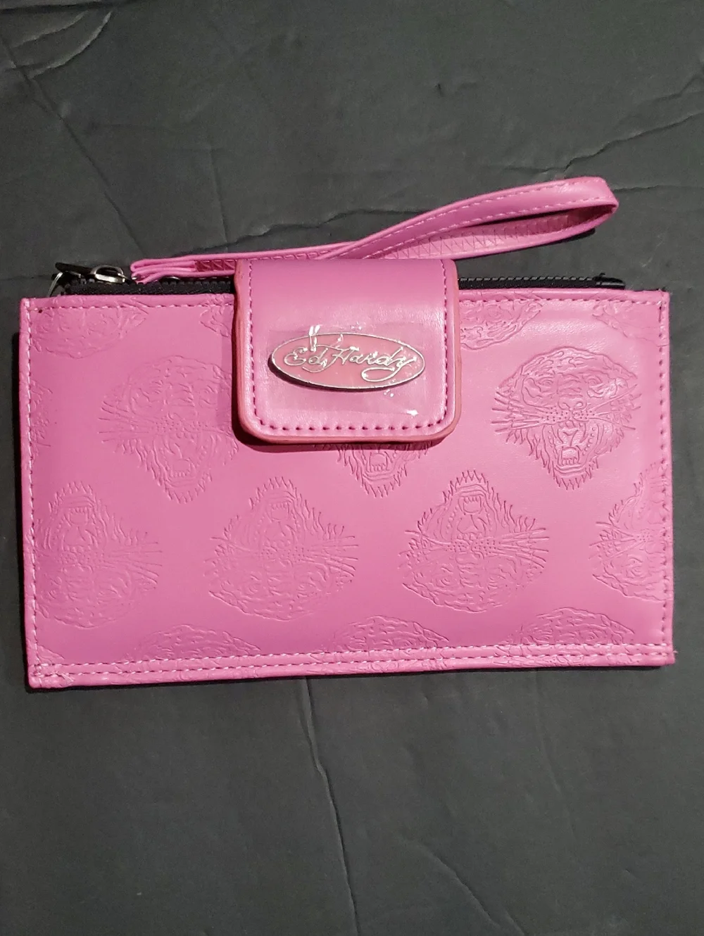 Ed Hardy pink ed hardy tiger embossed bifold XL‎ wallet clutch brand new